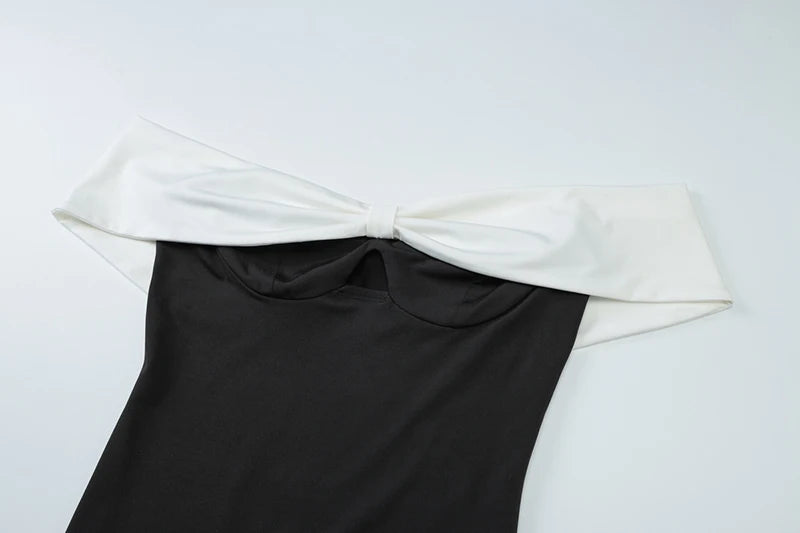 Mozision Off-shoulder Backless Sexy Mini Dress For Women Robe Fashion Patchwork Strapless Sleeveless Split Club Party Dress