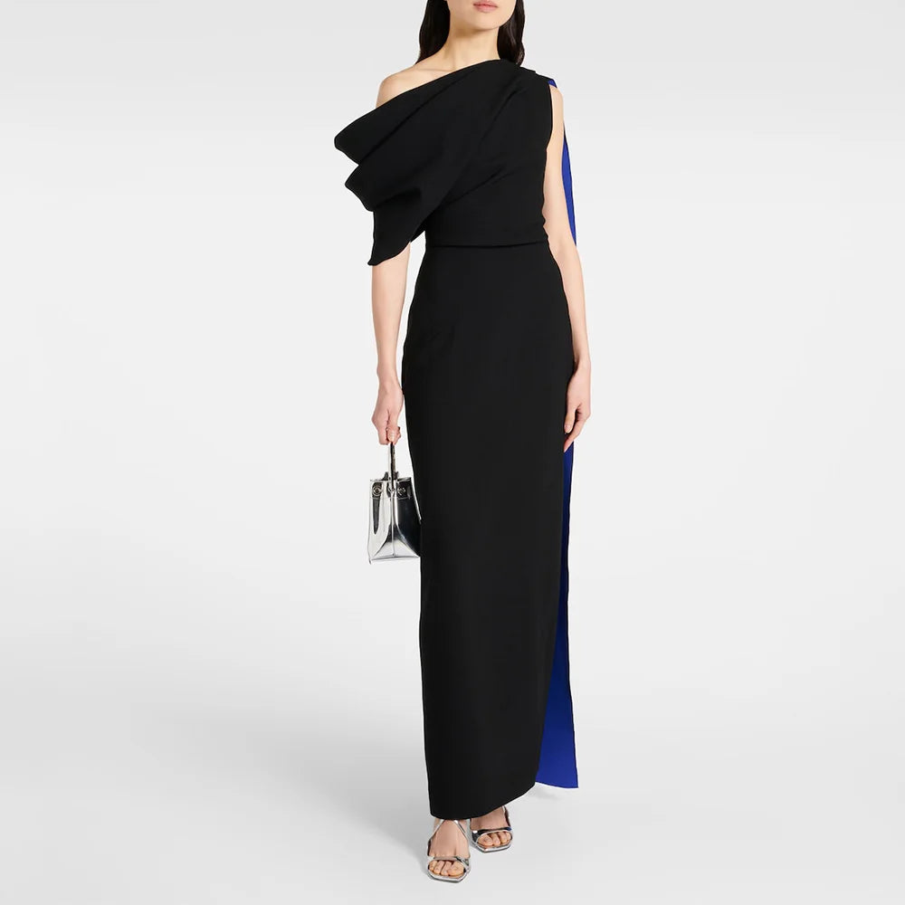 Elegant Evening Party Dresses for Women One Shoulder Column Cocktail Gowns Black Ankle Length Draped Maxi Cocktail Dress 2025 Wofashion.xyz