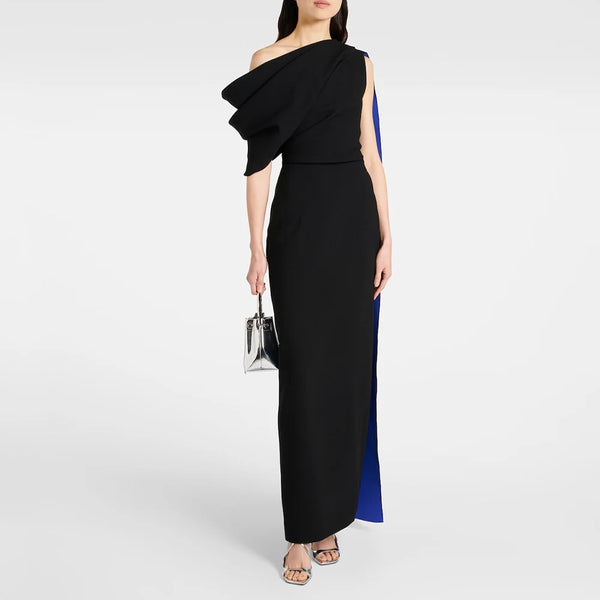 Elegant Evening Party Dresses for Women One Shoulder Column Cocktail Gowns Black Ankle Length Draped Maxi Cocktail Dress 2025 Wofashion.xyz