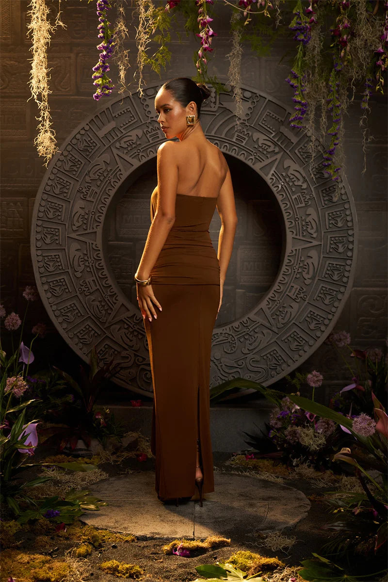 Mozision Hollow Out Backless Sexy Maxi Dress Women Gown Summer New Off-shoulder Strapless Sleeveless Ruched Club Long Dress