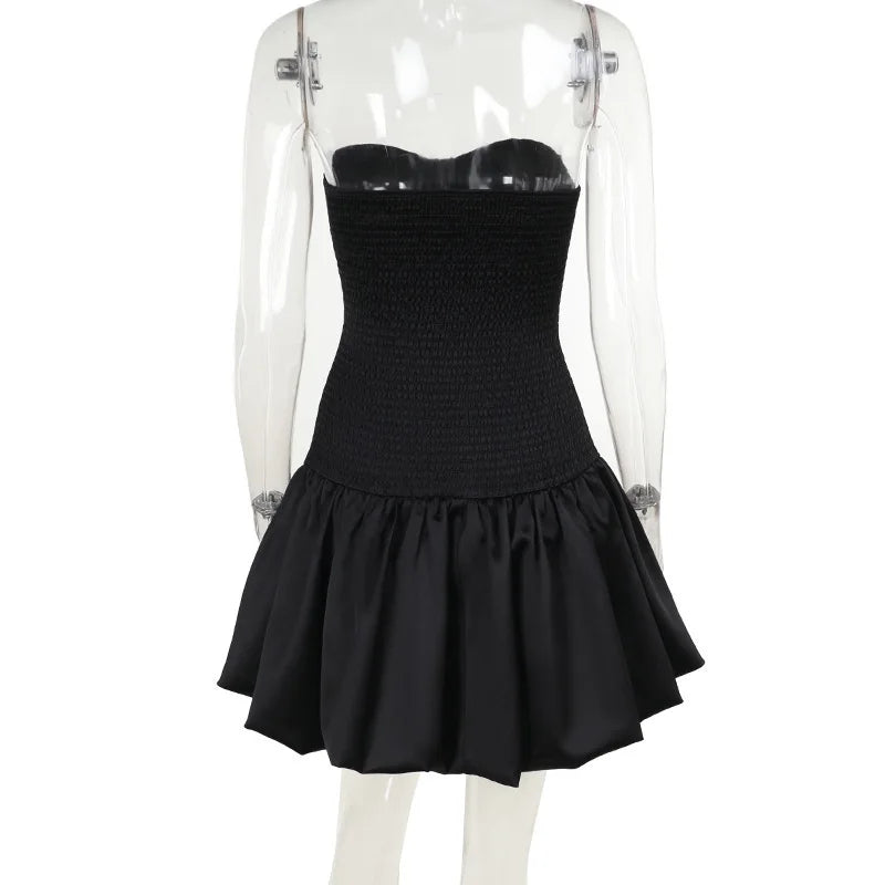 Mozision Off-shoulder Backless Sexy Mini Dress For Women Robe Fashion Solid Strapless Sleeveless A-line Slim Sexy Club Dress