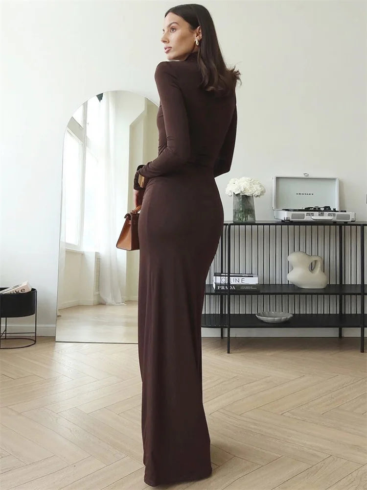Tossy Fashion Pleated Bandage Long Dress For Women High Waist Slim Patchwork Long Sleeve Elegant Commute Women's Maxi Dress 2025