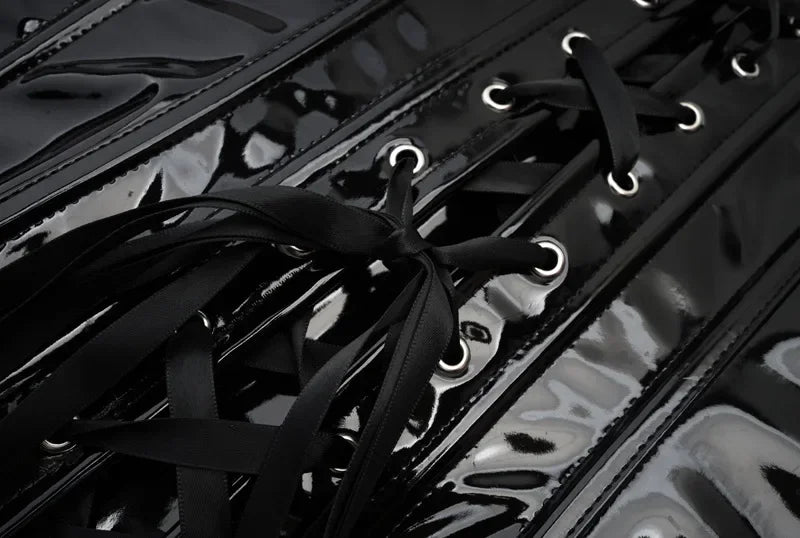 Leather Underbust Corset Tops Black Red Shiny PVC Steampunk Bustier Plastic Bones Basques Body Shaper Waist Cincher Korset