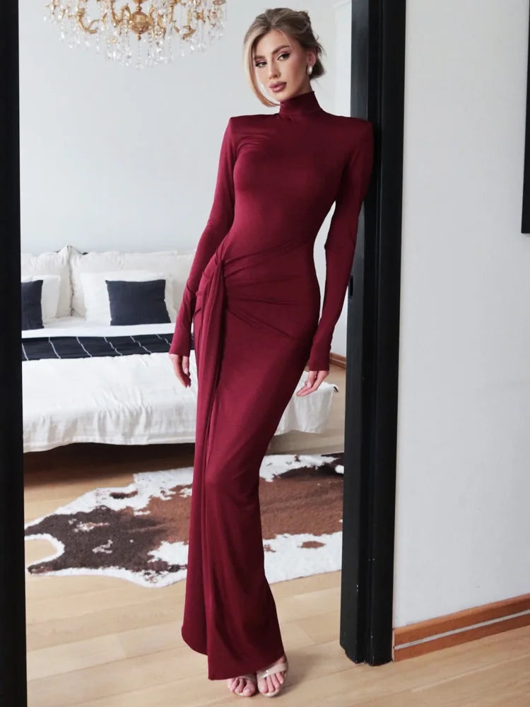 Tossy Fashion Pleated Bandage Long Dress For Women High Waist Slim Patchwork Long Sleeve Elegant Commute Women's Maxi Dress 2025 Wofashion.xyz