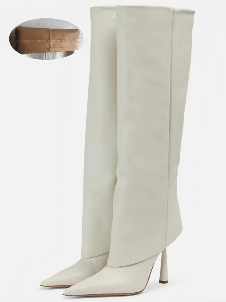 Women's Fashion Retro Stone Pattern Pointed Sleeve Skirt Boots European and American High End Loose Pants Banquet Boots