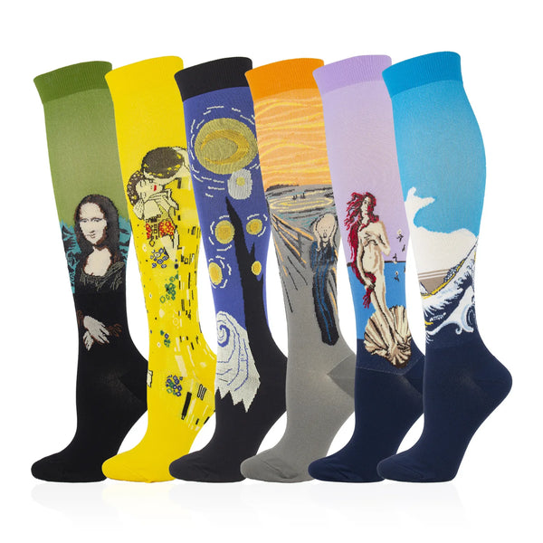 Novelty Funny Compression Socks Men Women Happy Oil Painting Shouting Mona Lisa Smile Hip Hop Nursing Compression Sock Popsocket Wofashion.xyz