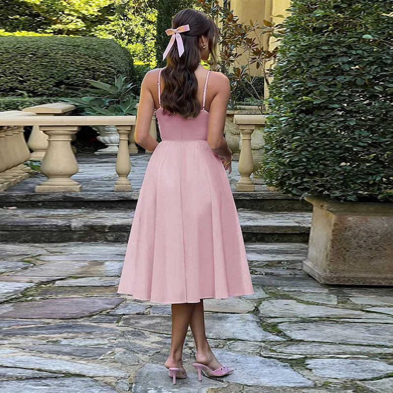 NIDANSSI 2025 Bodycon Slim Backless Evening Party Dress Women Robes Pleated Elegant Sexy Dress Midi Long Summer Dress Vestidos