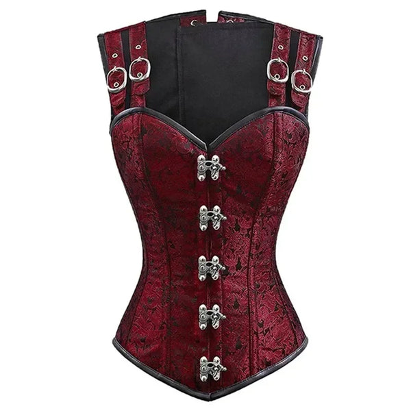 Steampunk Corset Top Shoulder Straps Overbust Bustier Vest Plus Size Jacquard Women Vintage Victorian Gothic Costume Black Wofashion.xyz