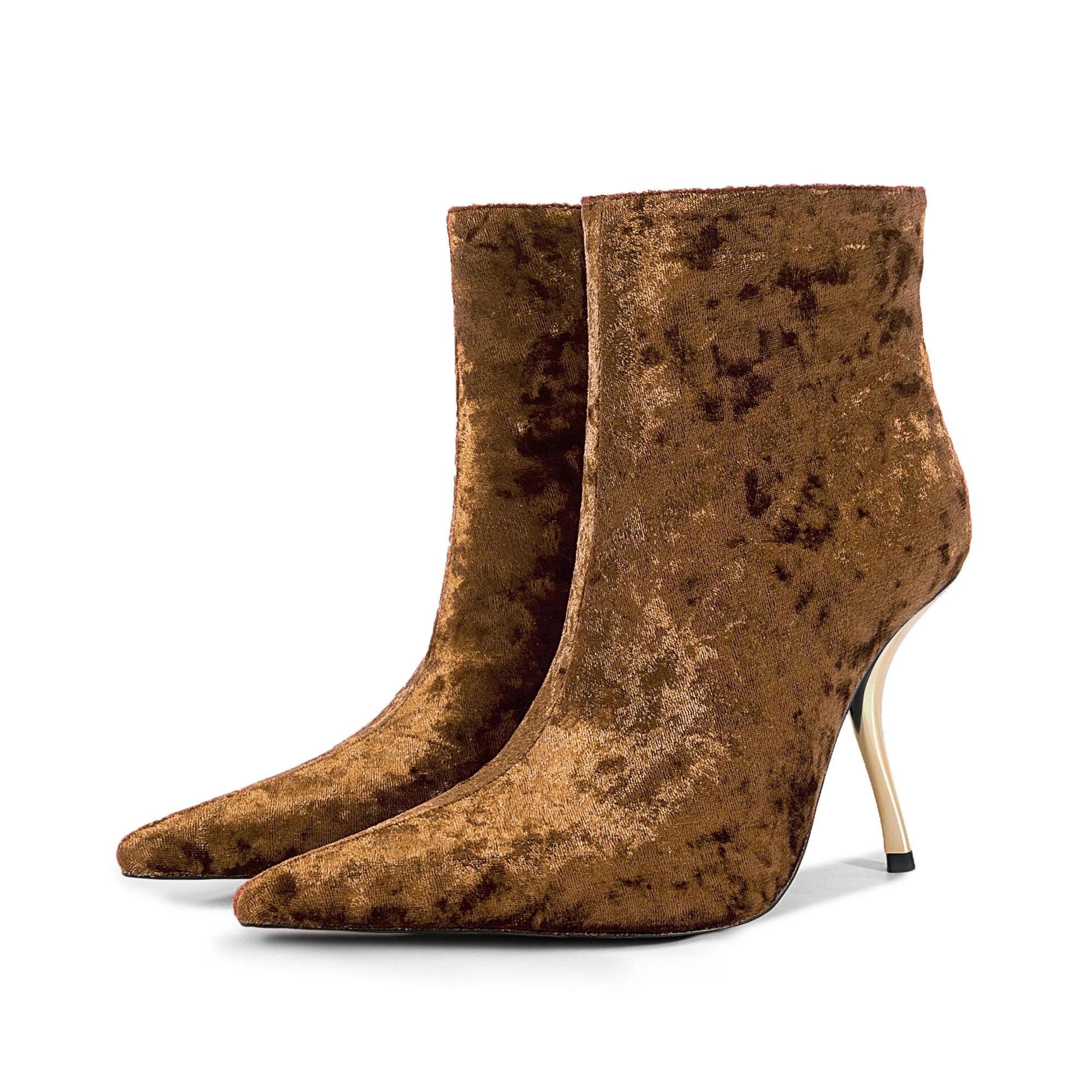 2025European AndAmerican Women's Autumn Andwinter New Style Metal High Heels,advanced Stonepattern Sidezipper Pointed Shortboots