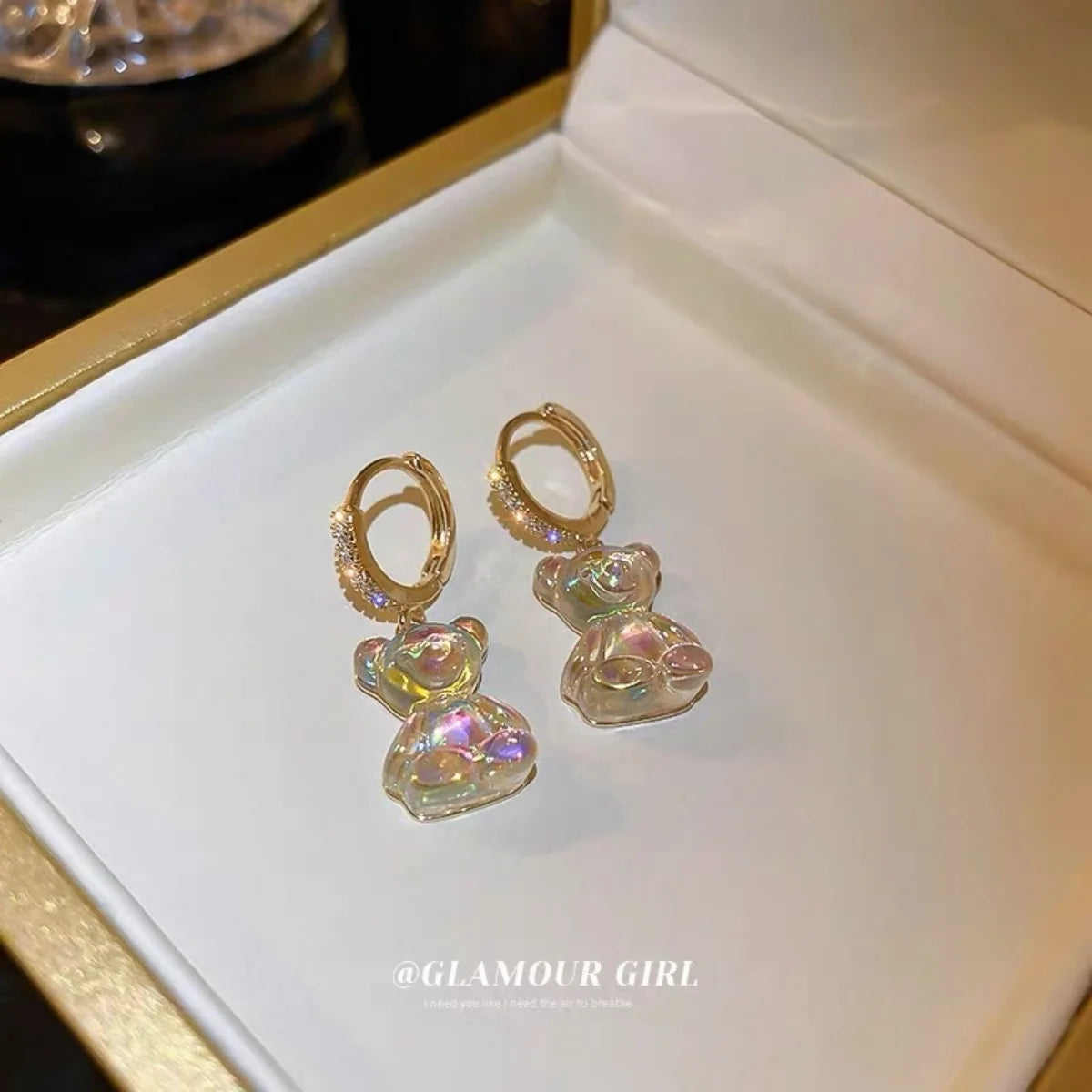 Cute Bear Earrings For Women Shiny Zircon Earrings New Trendy Golden Copper Drop Earring Party Wedding Jewelry Girls Gifts