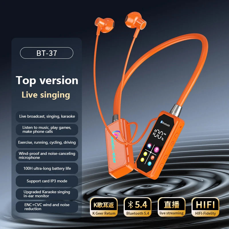 Bluetooth 5.4 Earphones With HD Screen Wireless Headsets Neckband Headphones HiFi Stereo Noise Reduction Earbuds For Live 2025