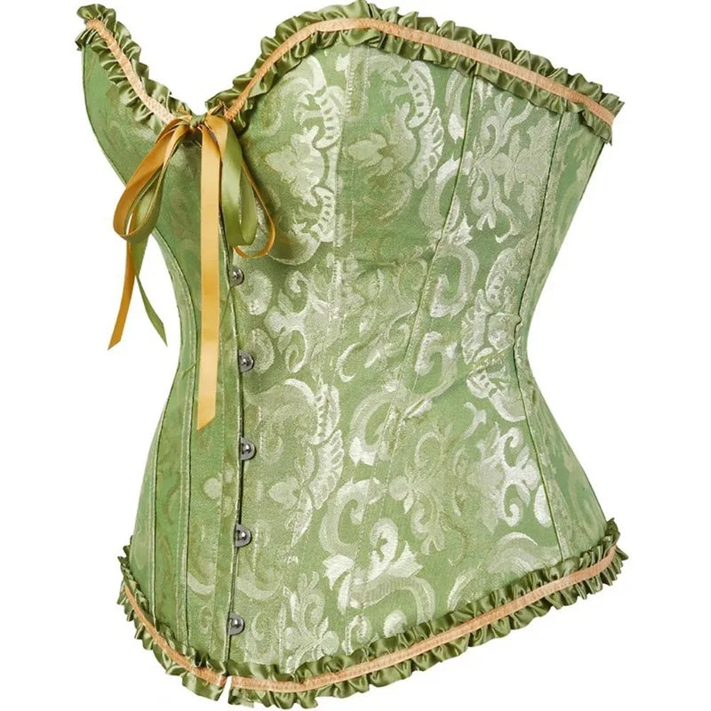 Victorian Women Overbust Corsets Tops Vintage Gothic Jacquard Bustier Lace-up Boned Shapewear Corselet