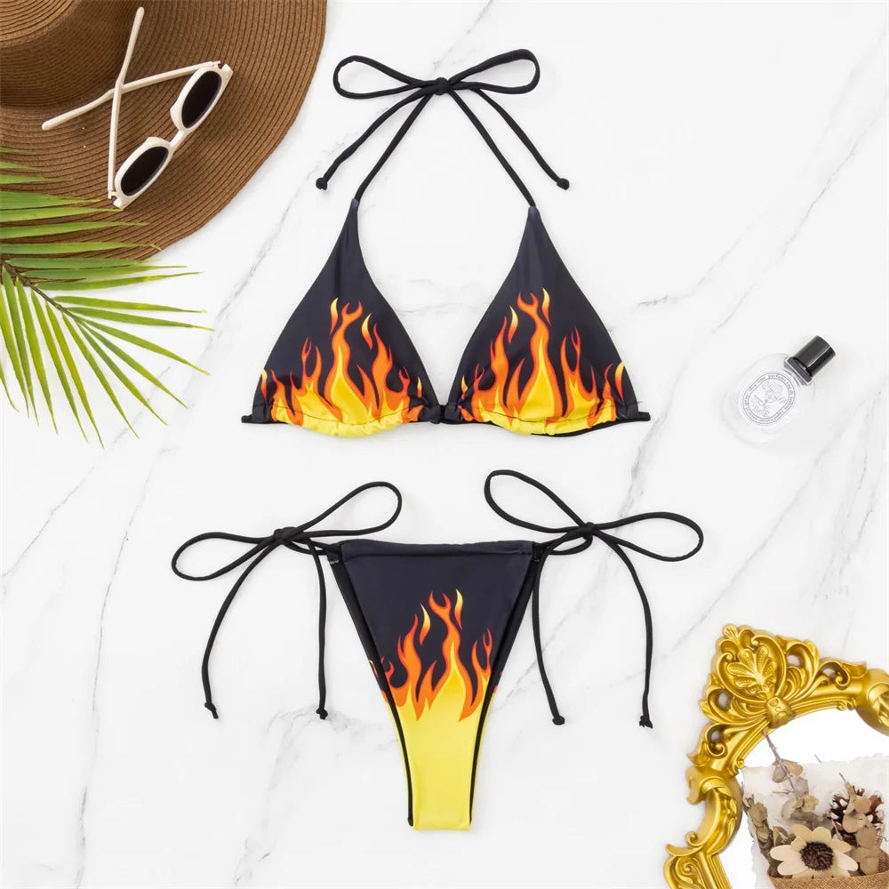Hot Flame Bikini Backless String Sexy Triangle Swimsuit Y2K Micro Thong Women Swimwear Pads 2-piece Brazilian Beach Bathing Suit Wofashion.xyz