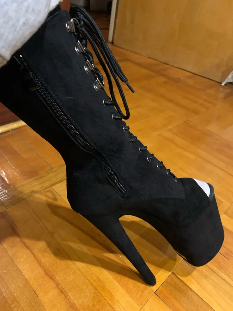 20CM Thin Heels Ankle Boots Extended Shoes length Platform Peep Toe High Heels Pole Dance Shoes Women Side Zipper Botas Mujer