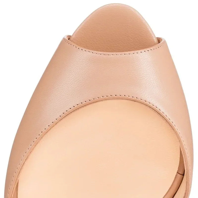 Women Sandals Sexy 14cm Super High Heels Leather Platform Pointed Toes Ankle Strap Sandals Nightclub Party Red Wedding Shoes