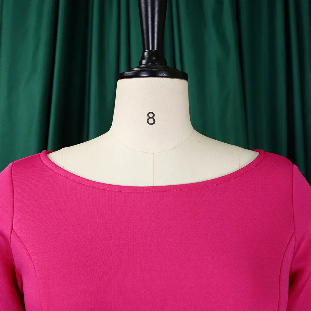 Elegant Party Dress for Woman 2024 Modern O Neck Three Quarter Sleeve High Waisted A Line Mid Calf Birthday Dinner Wedding Cloth