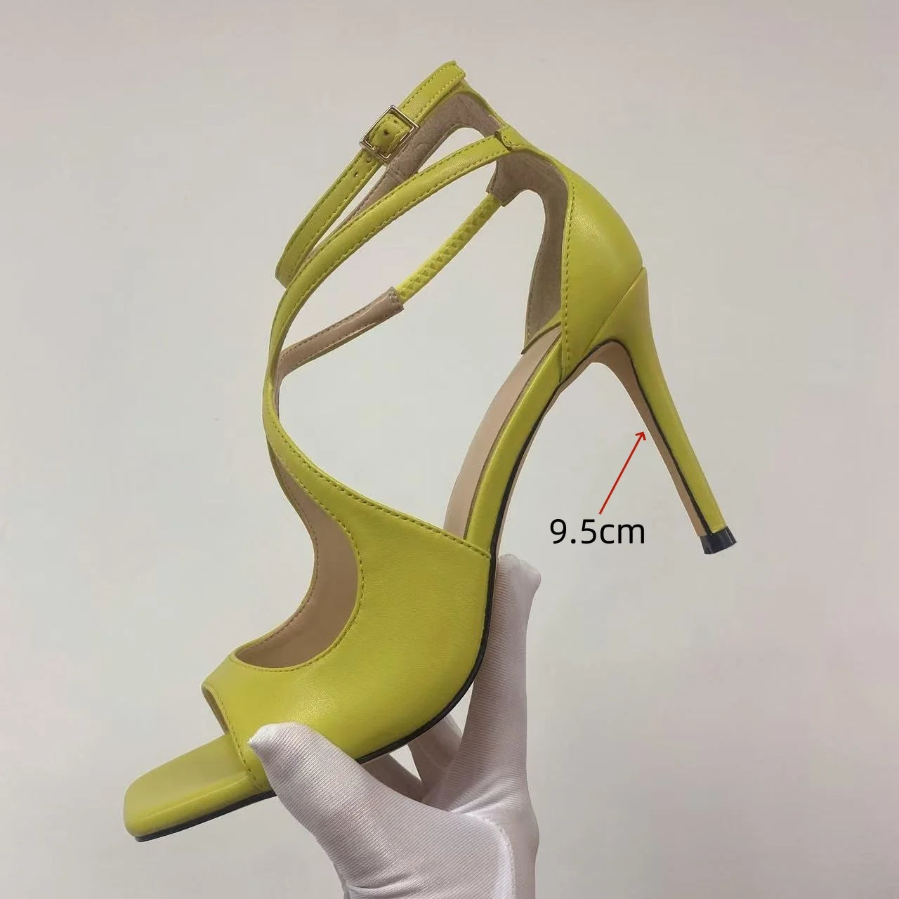 2025 Women's Spring/Summer New Style Glitter Material Fairy Style Cross Buckle with Stiletto High Heels and Open Toed Sandals