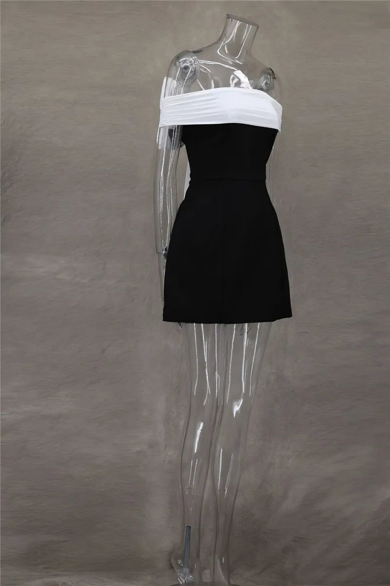 Mozision Bow Backless Sexy Mini Dress For Women Robe Elegant Off-shoulder Strapless Sleeveless A-line Club Sexy Dress Vestido