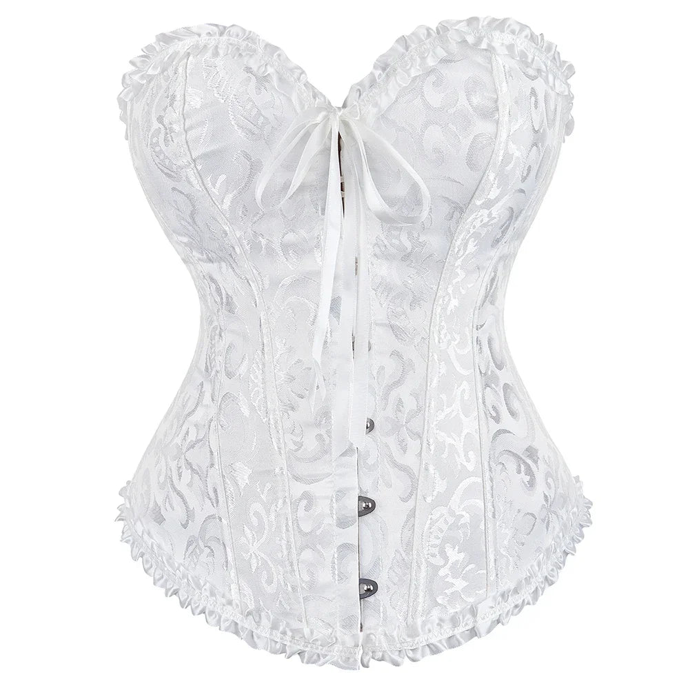 Victorian Corset Plus Size Women Sexy Overbust Bustiers Top Vintage Flower Print Lingerie Corselet Lace Korsett White Black Blue Wofashion.xyz