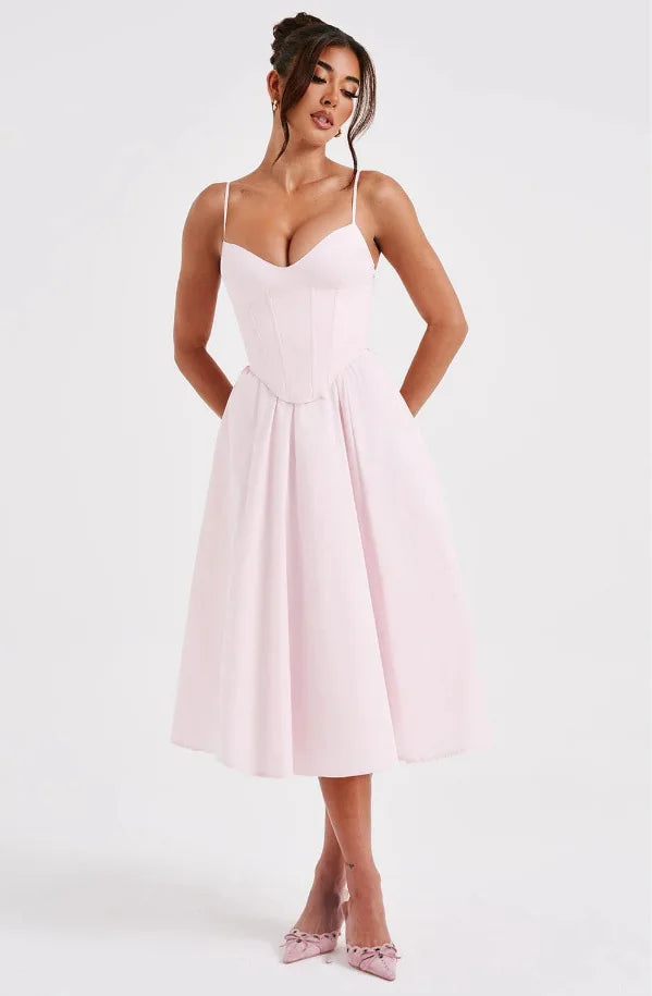 NIDANSSI White Slim Backless Robes Evening Party Dress Women Pleated Bodycon Elegant Sexy Dress Midi Long Summer Dress Vestidos