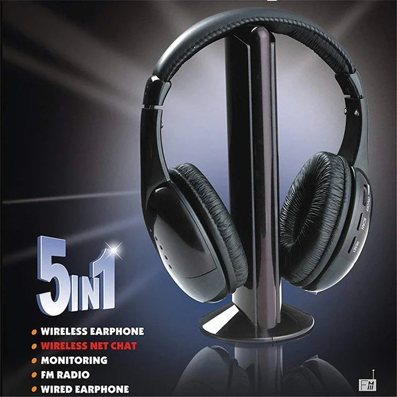 5 In 1 HiFi Wireless Headphones For TV Or Computer FM Radio Earphones Headsets With Microphone And Wireless Receiver Wofashion.xyz