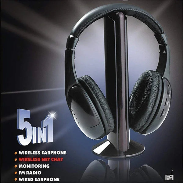 5 In 1 HiFi Wireless Headphones For TV Or Computer FM Radio Earphones Headsets With Microphone And Wireless Receiver Wofashion.xyz