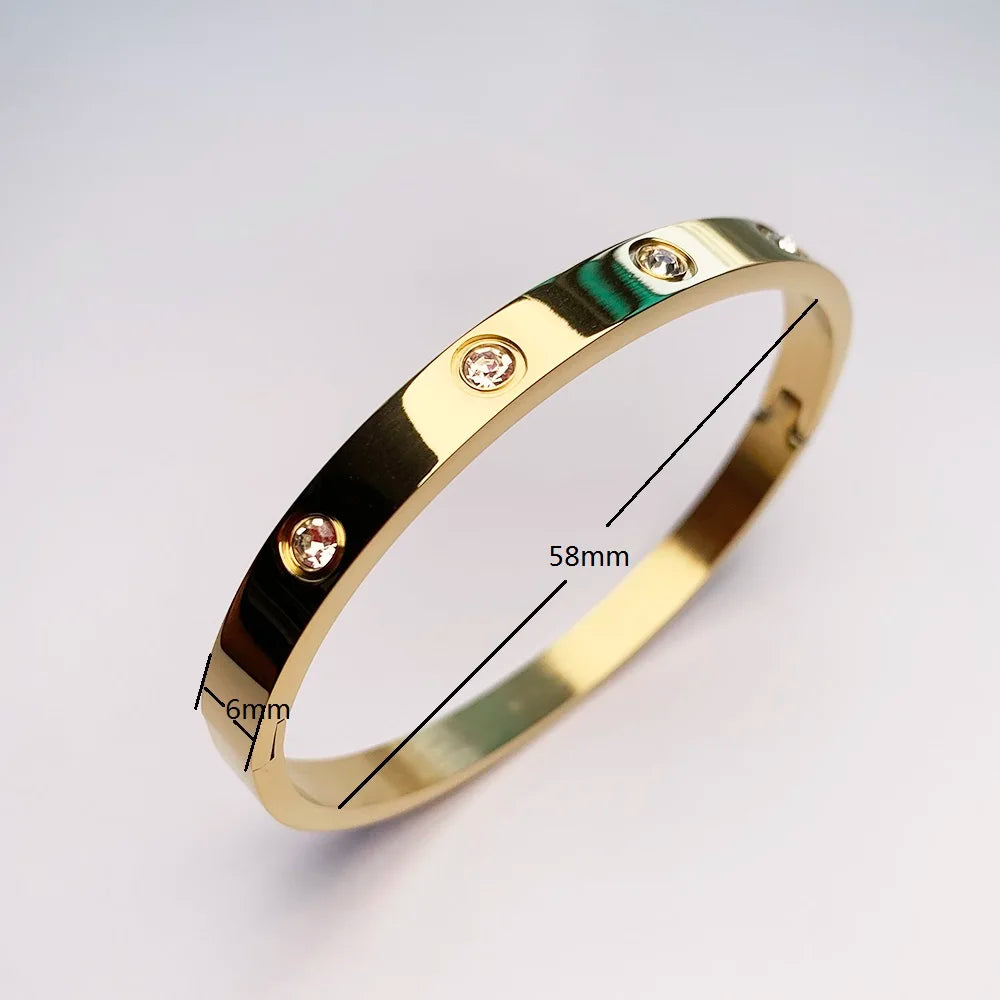 2023 New Design Gold Color Zircon And Cross Nut Nail Bracelet Gold & Bangle For Woman Stainless Steel Screw Brand Jewelry