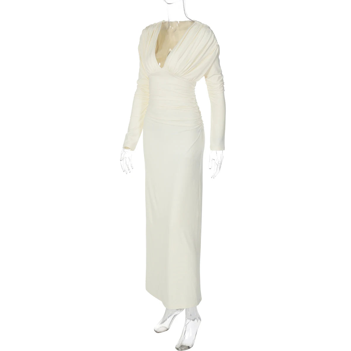 Dulzura 2025 Autumn Latest Fashion Sexy V-Neck Long Sleeve Ruched Slim Long Dress Women Casual Elegant Party Club Office Clothes