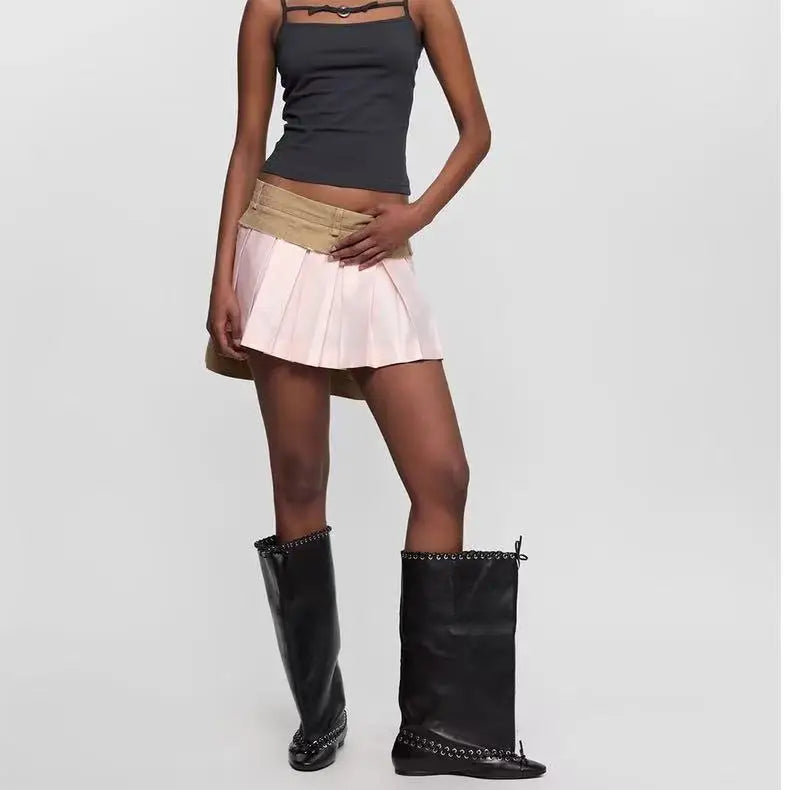 2025 Early Autumn New European and American Fashion Show Niche Fashion Slimming Wide Tube Height Increasing Pleated Pile Boots