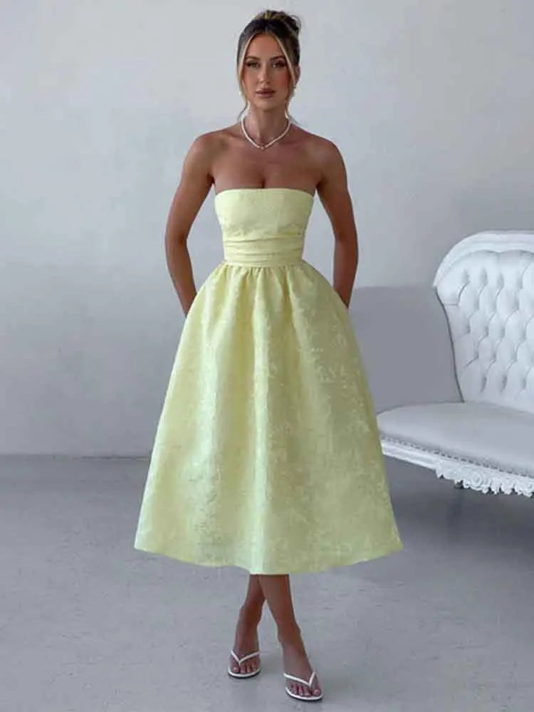 NIDANSSI White Jacquard Pleated Evening Party Dress Women Robes Backless Elegant Sexy Dress Bodycon Long Summer Dress Vestidos