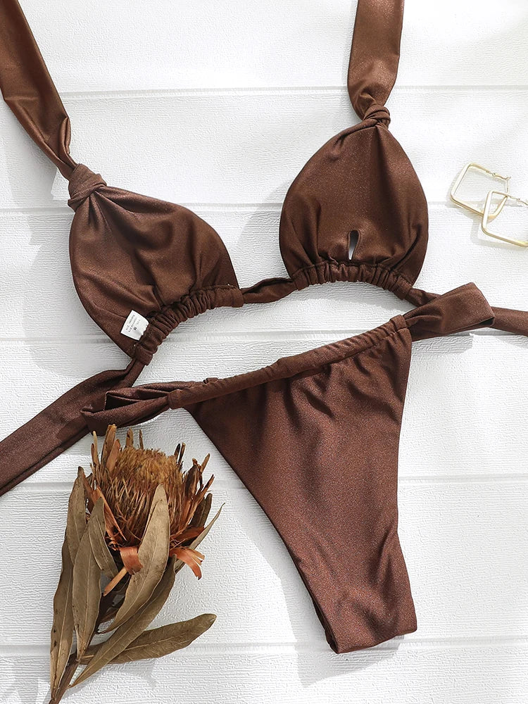 Pleated Bikinis Push Up Swimsuit Sexy Swimwear Women Bandage Beachwear Solid Color Bathing Suits 2024 Bikini Summer Swimsuits