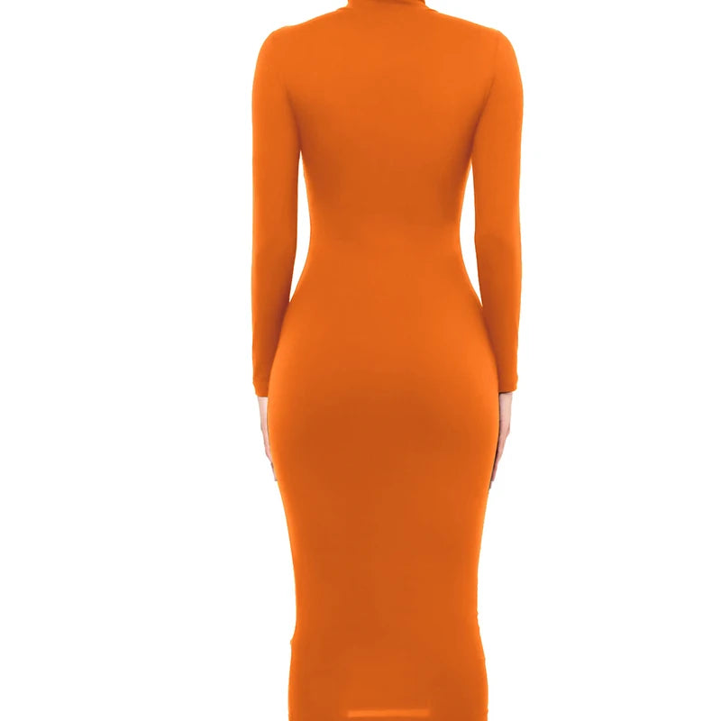 Winter Black Turtleneck Sexy Women Dress Autumn Long Sleeve Skinny Midi Boydcon Casual Blue Plush Knee-Length Party Club