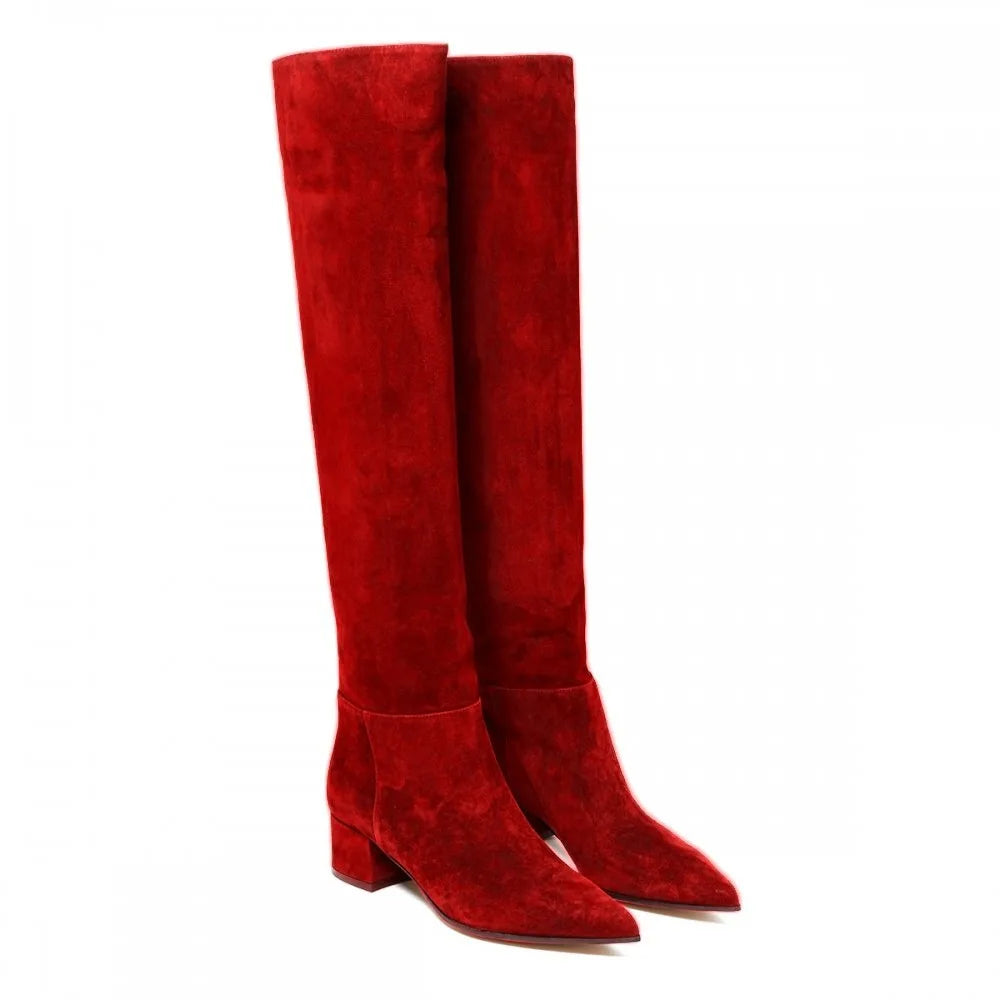 Ladies' Autumn and Winter Suede Thick High-heeled Oversized Knee High Boots, European and American Sexy Versatile Sleeve Boots