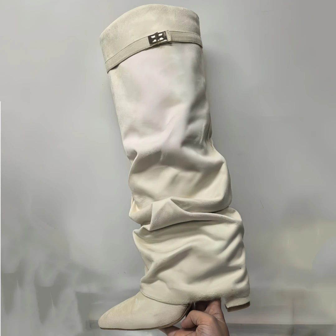 European and American Autumn and Winter New Pointed Straight Leg Skirt Boots for Women, Large Size Thick High Heels Pants Boots