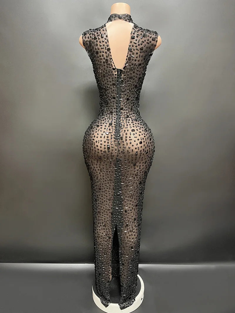 Elegant Luxury Crystal Party Dress Birthday Celebration Dress Bride Diamond Long Prom Dress Mother Formal Grand Party Dress