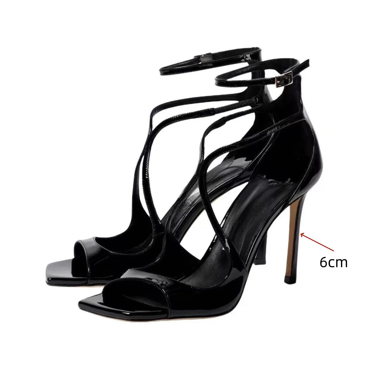 2025 Women's Spring/Summer New Style Glitter Material Fairy Style Cross Buckle with Stiletto High Heels and Open Toed Sandals