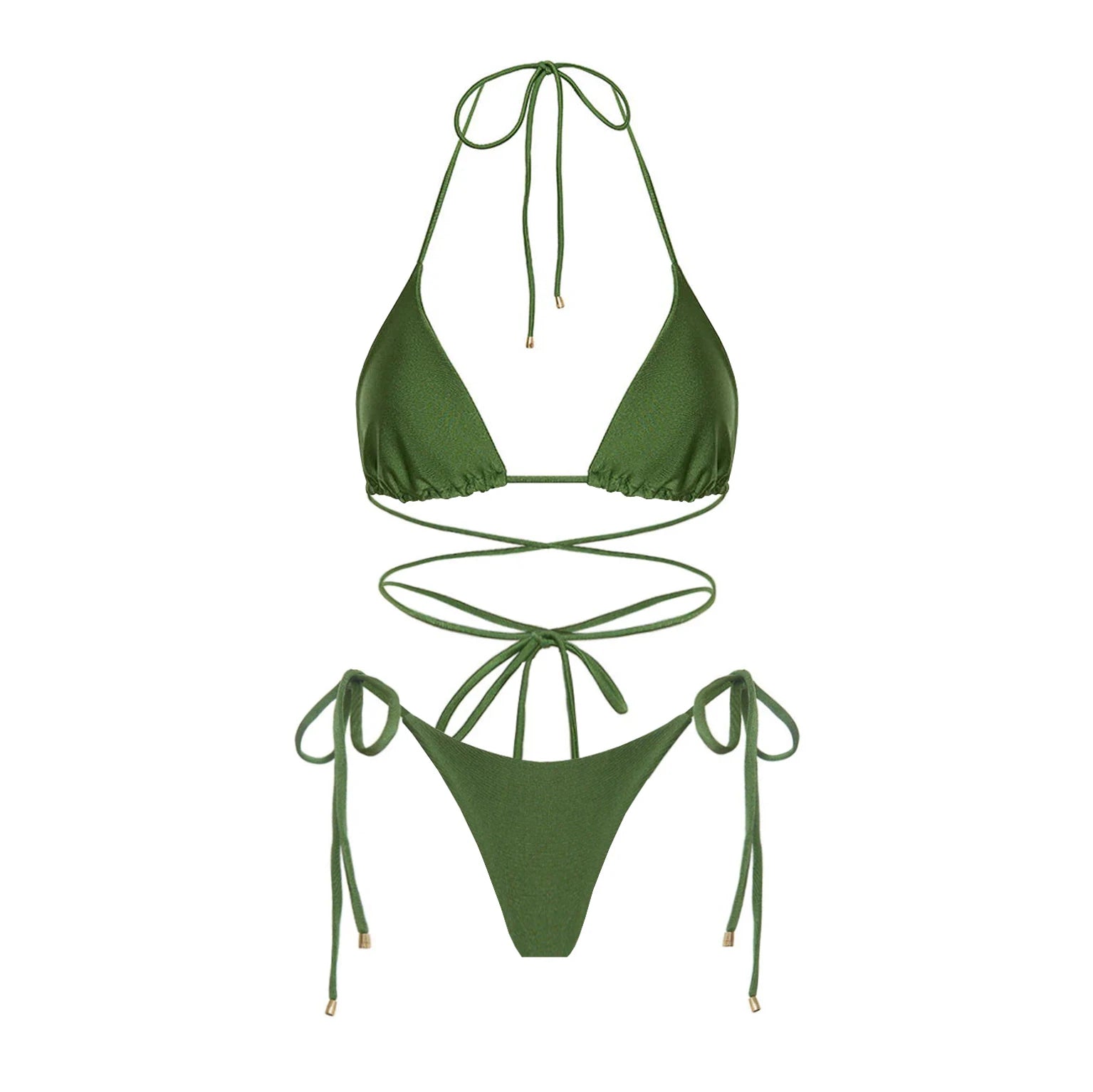 3Pcs Bandeau Biquini 2025 Sexy Women Swimsuit Female Push Up Swimwear Micro Bikini Bathingsuit Beachwear Shiny Brazilian Biquini