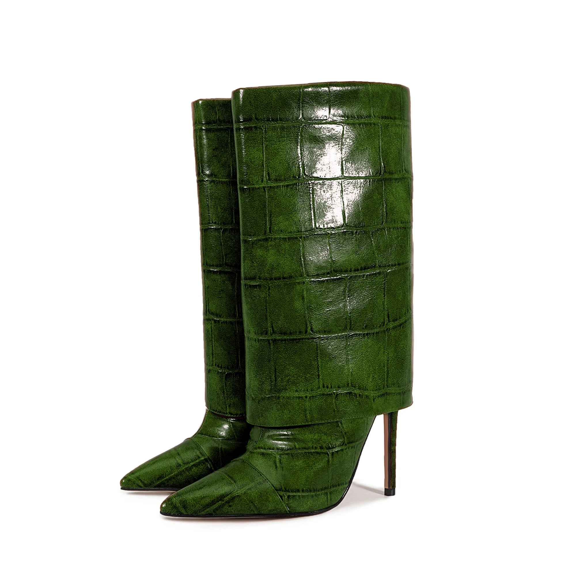 European and American Style High-heeled Wide Tube Sleeve Skirt Boots for Women, Niche Stone Patterned Fashion Banquet Shoes