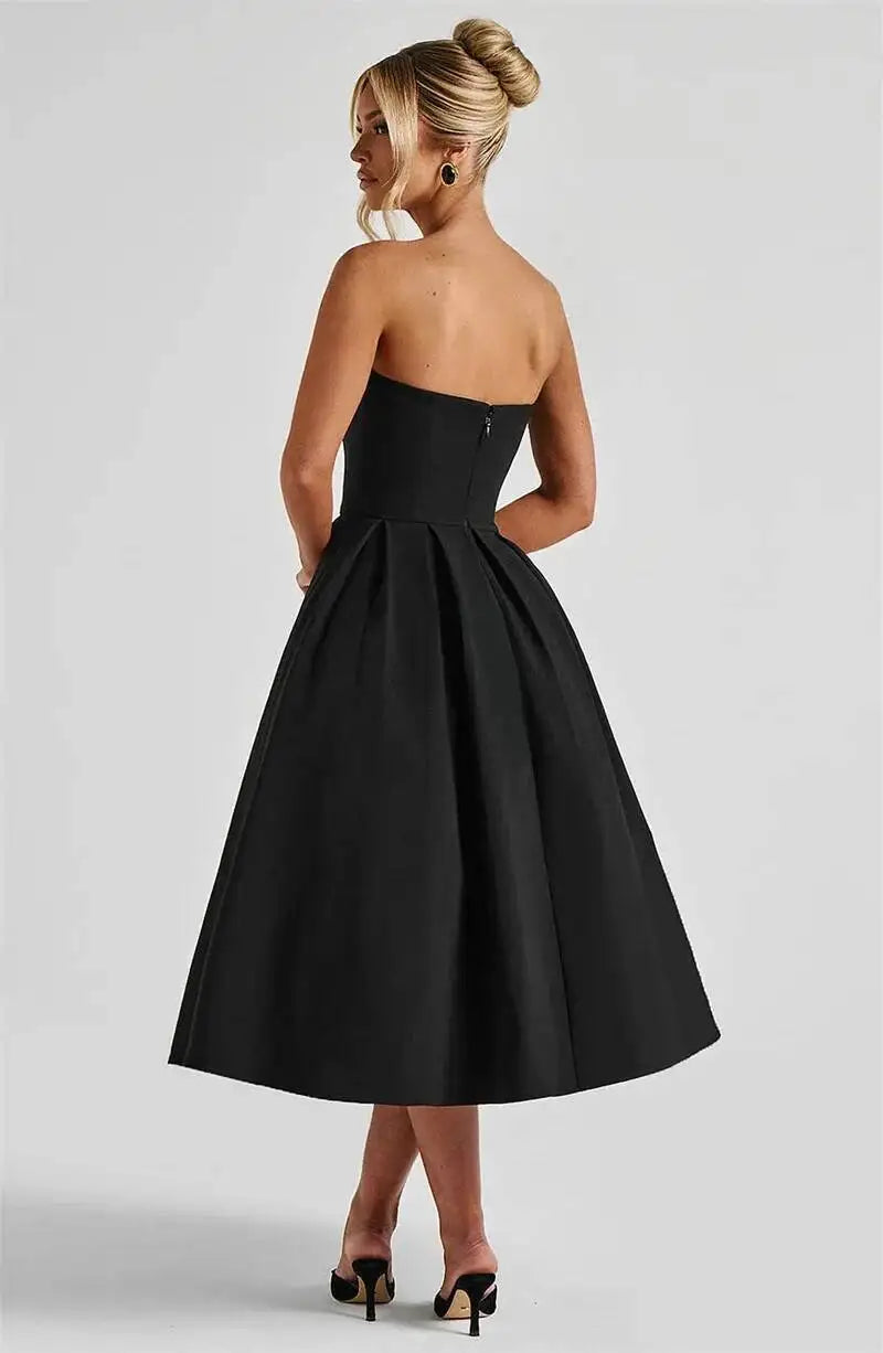 Mozision Off-shoulder Strapless Sexy Midi Dress Women Summer Fashion Sleeveless Backless High Waist A-line Club Long Dress