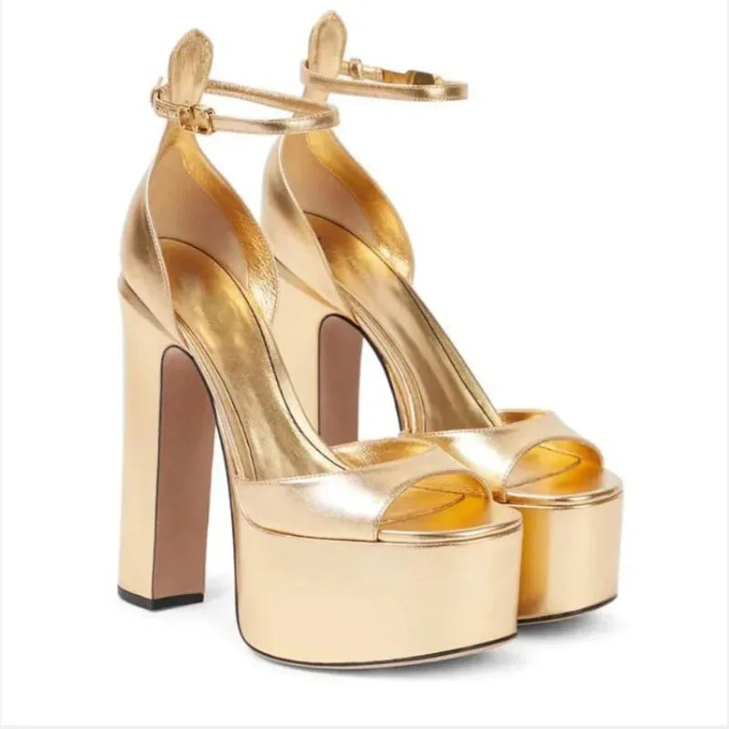 European and American Women's Niche Brand Fashion Sexy Runway Show Banquet Single Shoe Buckle with High Heels Sandals Wofashion.xyz