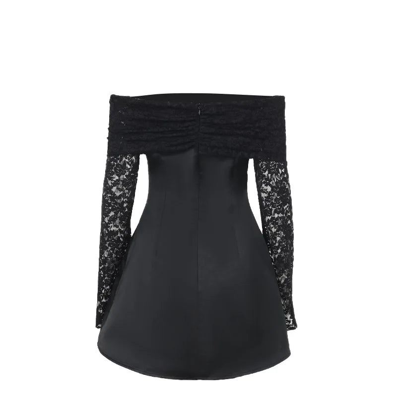 NIDANSSI White Lace Strapless Pleated Evening Party Dress Women Backless Elegant Sexy Dress Bodycon Mini Winter Dress Vestidos