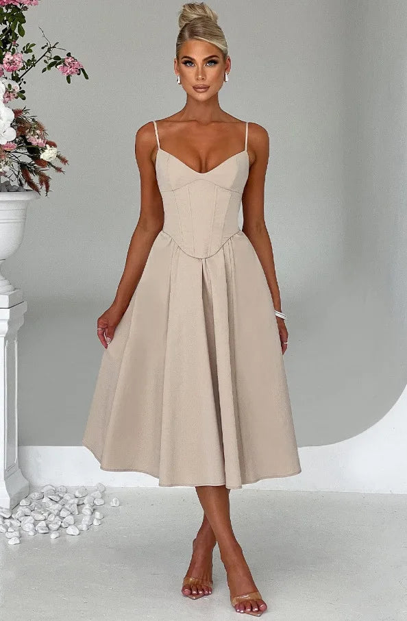 NIDANSSI White Slim Backless Robes Evening Party Dress Women Pleated Bodycon Elegant Sexy Dress Midi Long Summer Dress Vestidos