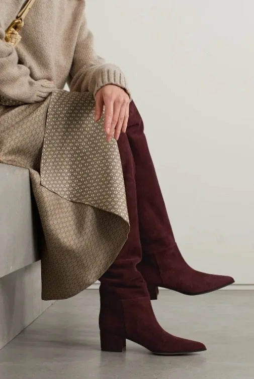 Ladies' Autumn and Winter Suede Thick High-heeled Oversized Knee High Boots, European and American Sexy Versatile Sleeve Boots