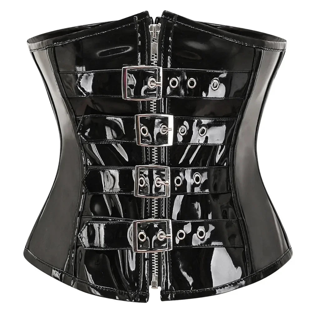 Steampunk Corset Belt Zipper PVC Leather Underbust Corsets Women Sexy Gothic Bustiers Body Shaper Waist Trainer