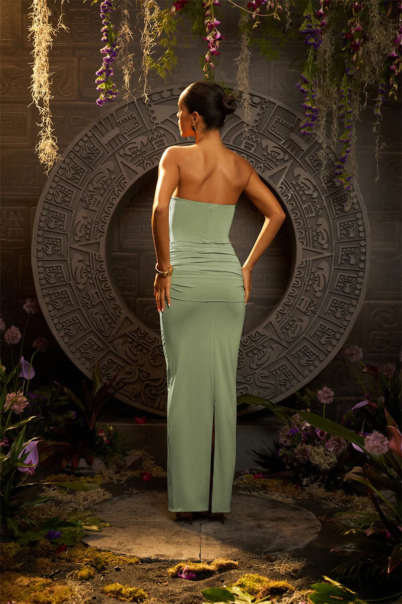 Mozision Hollow Out Backless Sexy Maxi Dress Women Gown Summer New Off-shoulder Strapless Sleeveless Ruched Club Long Dress