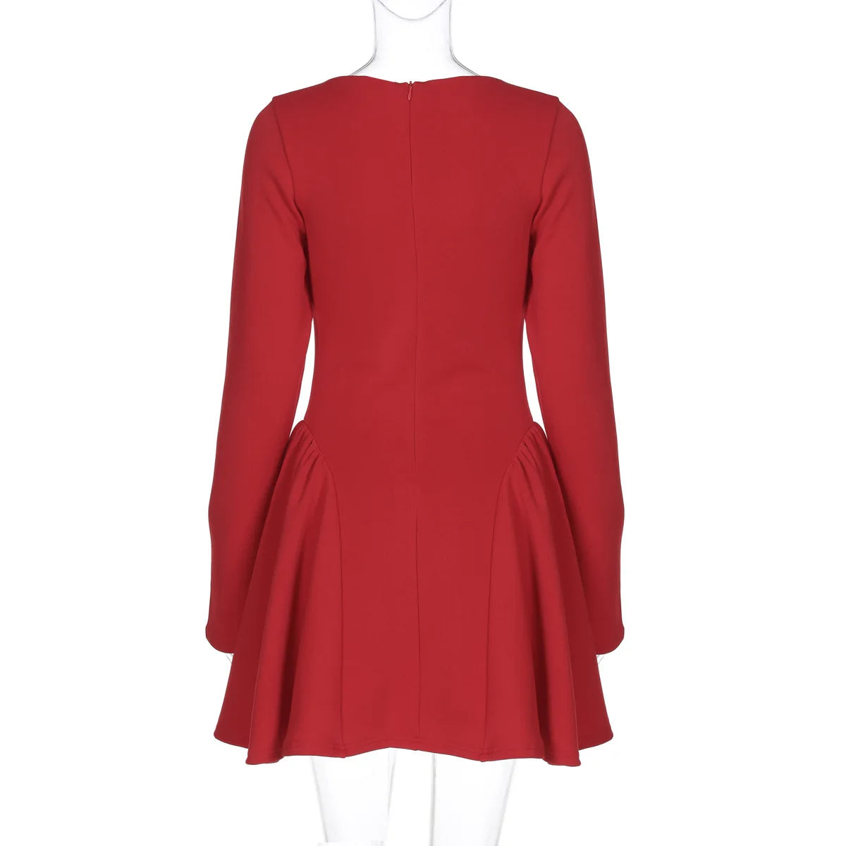 NIDANSSI Red Long Sleeve Evening Party Dress Women 2024 Pleated Robes Elegant Sexy Dress Bodycon Mini Winter Dress Vestidos