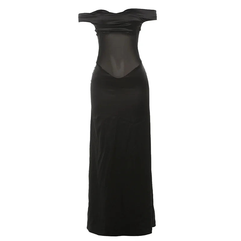 Mozision Off-shoulder Backless Sexy Maxi Dress For Women Fashion Patchwork Strapless Sleeveless Bodycon Club Party Long Dresses