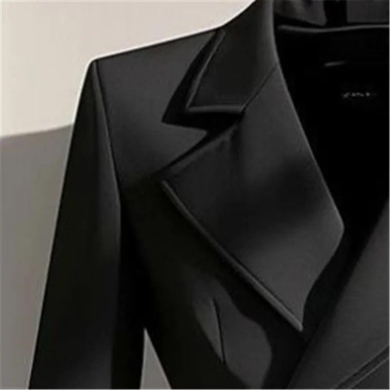 High-end Black Suit Jacket Women Elegant Slim Waist Belt Coat 2025 Autumn Winter New Irregular Hem Office Lady Outwear