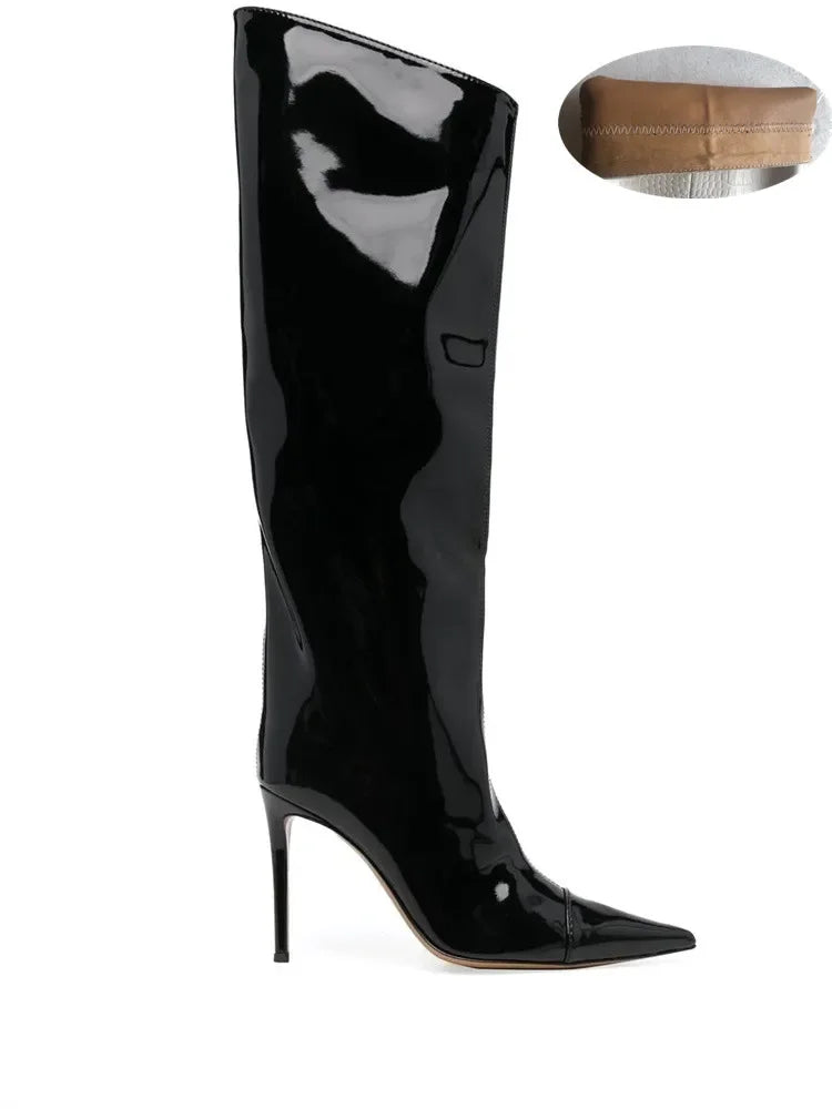 2022 Women's New Stone Print Boots Sexy Runway Stiletto Pointed Toe Women's High Boots 10cm High Heel Side Zip Women's Boots