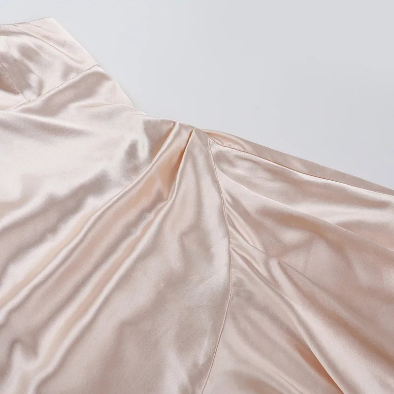 NIDANSSI Satin Ruffle Slim Backless Evening Party Dress Women Robes Bodycon Elegant Sexy Dress Midi Long Summer Dress Vestidos